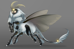 Size: 4443x2958 | Tagged: safe, artist:rico_chan, oc, oc only, insect, moth, mothpony, original species, pony, fluffy, glowing eyes, hexapod, high res, hoof fluff, long tail, multiple legs, multiple limbs, ponified, reference, six legs, solo, stars, wings