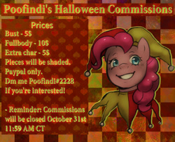 Size: 1200x971 | Tagged: safe, artist:poofindi, pinkie pie, g4, advertisement, commission, commission info, halloween, halloween commission, holiday