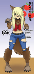 Size: 984x2099 | Tagged: safe, artist:oldskullkid, part of a set, applejack, werewolf, equestria girls, g4, belly button, clothes, costume, halloween, halloween costume, holiday, midriff, solo