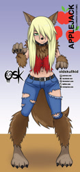Size: 984x2099 | Tagged: safe, alternate version, artist:oldskullkid, part of a set, applejack, human, werewolf, g4, clothes, costume, halloween, halloween costume, holiday, humanized, solo