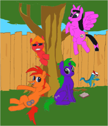 Size: 683x799 | Tagged: safe, artist:bandielove, dragon, earth pony, pegasus, pony, unicorn, candace flynn, crossover, ferb fletcher, isabella garcia shapiro, male, perry the platypus, phineas and ferb, phineas flynn, ponified