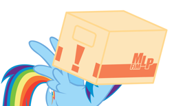 Size: 1100x681 | Tagged: safe, edit, rainbow dash, pony, g4, box, hiding, simple background, solo, vector, white background