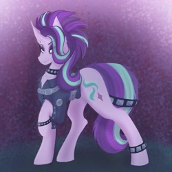 Size: 2048x2048 | Tagged: safe, artist:lunathemoongod, gameloft, starlight glimmer, pony, unicorn, g4, belts, collar, ear piercing, earring, edgelight glimmer, goth, high res, jewelry, lip piercing, makeup, piercing, punk, simple background, solo