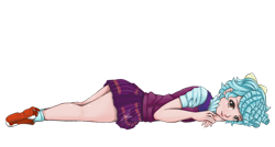 Size: 1280x687 | Tagged: safe, artist:jennobasilicum, cozy glow, equestria girls, g4, bow, clothes, commission, crystal prep academy uniform, equestria girls-ified, female, freckles, hair bow, looking at you, lying down, older, older cozy glow, on side, open mouth, prone, school uniform, shirt, shoes, simple background, skirt, sneakers, socks, solo, transparent background, vest