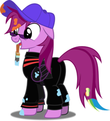 Size: 645x710 | Tagged: safe, edit, editor:soulless pinkamena, vector edit, oc, oc only, oc:soulless pinkamena, pegasus, pony, cap, clothes, floppy ears, hat, male, open mouth, paint, paint on fur, paintbrush, simple background, smiling, solo, sunglasses, transparent background, vector