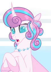 Size: 1328x1844 | Tagged: safe, artist:lilith1light, artist:teepew, princess flurry heart, alicorn, pony, g4, alternate hairstyle, base used, female, jewelry, mare, necklace, older, older flurry heart, open mouth, raised hoof, seaponified, seapony flurry heart, solo, species swap
