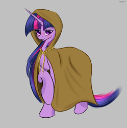 Size: 2618x2632 | Tagged: safe, artist:renarde-louve, clover the clever, twilight sparkle, pony, unicorn, g4, blushing, cape, clothes, female, high res, mare, simple background, solo