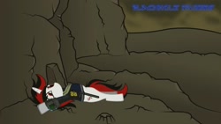 Size: 1701x957 | Tagged: safe, artist:blackholestudios, screencap, oc, oc only, oc:blackjack, pony, unicorn, fallout equestria, fallout equestria: project horizons, falling, fanfic art, female, solo, this will end in pain, wasteland