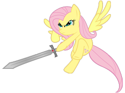 Size: 1700x1260 | Tagged: safe, fluttershy, pegasus, pony, g4, angry, badass, flutterbadass, hoof hold, simple background, solo, sword, transparent background, vector, weapon
