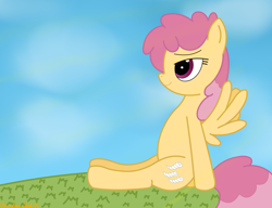 Size: 3928x3016 | Tagged: safe, artist:rainbowšpekgs, dizzy twister, orange swirl, pegasus, pony, g4, bedroom eyes, female, grass, high res, outdoors, sitting, sky, solo, spread wings, stretching, wings