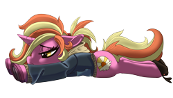 Size: 3840x2160 | Tagged: safe, artist:brainiac, derpibooru exclusive, luster dawn, pony, unicorn, g4, clothes, female, floppy ears, frog (hoof), high res, hoodie, lying down, mare, prone, sick, simple background, solo, transparent background, underhoof