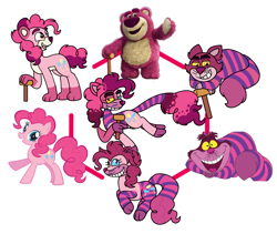 Size: 2048x1726 | Tagged: safe, artist:alanadamoondemon15, pinkie pie, bear, cat, earth pony, pony, g4, alice in wonderland, cheshire cat, female, fusion, fusion diagram, grin, hexafusion, lotso, male, mare, smiling, stock vector, teddy bear, toy story, toy story 3, wtf