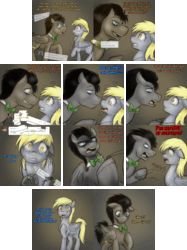 Size: 2254x3006 | Tagged: safe, artist:jitterbugjive, derpy hooves, doctor whooves, time turner, pegasus, pony, ask discorded whooves, g4, ask, bags under eyes, bowtie, comic, crying, dialogue, discord whooves, discorded, doctor whooves is not amused, duo, fear, female, gif, high res, implied discord, jewelry, key, male, mare, necklace, non-animated gif, race swap, sad, stallion, tears of fear, tears of sadness, tumblr comic, unshorn fetlocks