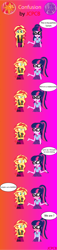 Size: 1080x4706 | Tagged: safe, artist:jcpreactyt, sci-twi, sunset shimmer, twilight sparkle, equestria girls, g4, my little pony equestria girls: better together, best friends, clothes, colorful, comic, couple, dialogue, female, geode of telekinesis, girlfriend, gradient background, jacket, lesbian, magical geodes, married couple, relationship, ship:sci-twishimmer, ship:sunsetsparkle, shipping, skirt
