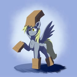 Size: 2000x2000 | Tagged: safe, artist:aquaticvibes, derpy hooves, pegasus, pony, g4, chest fluff, clothes, costume, derp, female, high res, mare, nightmare night costume, paper bag, paper bag wizard, raised hoof, simple background, smiling, solo