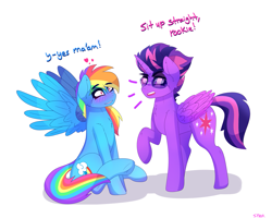Size: 2601x2079 | Tagged: safe, artist:aaa-its-spook, rainbow dash, twilight sparkle, alicorn, pony, g4, alternate hairstyle, blushing, duo, female, heart eyes, high res, lesbian, ship:twidash, shipping, simple background, sunglasses, twilight sparkle (alicorn), white background, wingding eyes