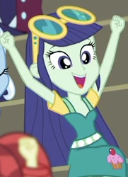 Size: 388x536 | Tagged: safe, screencap, blueberry cake, equestria girls, g4, my little pony equestria girls: better together, sock it to me, sock it to me: trixie, background human, cheering, cropped