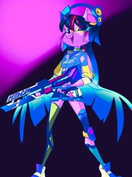 Size: 1534x2048 | Tagged: safe, artist:dodsie, twilight sparkle, alicorn, anthro, plantigrade anthro, g4, clothes, cyrillic, female, gradient background, looking at you, railgun, russian, solo, twilight sparkle (alicorn), weapon