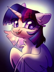Size: 1552x2048 | Tagged: safe, artist:dodsie, twilight sparkle, alicorn, pony, g4, bust, chest fluff, cute, female, gradient background, looking at you, mare, open mouth, portrait, solo, twiabetes, twilight sparkle (alicorn)