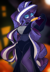 Size: 2200x3200 | Tagged: safe, artist:geraritydevillefort, nightmare rarity, equestria girls, g4, beautisexy, candy, choker, clothes, dress, equestria girls-ified, evening gloves, food, gloves, halloween, high res, holiday, lollipop, long gloves, looking at you, nightmare night, sexy, side slit, tongue out