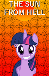 Size: 2500x3840 | Tagged: safe, derpibooru exclusive, twilight sparkle, alicorn, pony, g4, gradient background, grin, high res, photoshop, smiling, solo, text, tiles, twilight sparkle (alicorn), vaporwave