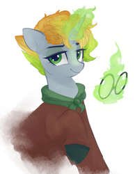 Size: 1366x1762 | Tagged: safe, artist:some_ponu, oc, oc only, oc:maggie citrus, pony, unicorn, female, glasses, glowing horn, horn, lidded eyes, magic, mare, raised hoof, simple background, smiling at you, solo, telekinesis, white background