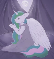 Size: 1175x1280 | Tagged: safe, artist:chumacha, princess celestia, anthro, g4, clothes, dress, mare in the moon, moon, solo