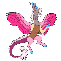 Size: 1175x1175 | Tagged: safe, artist:malphym, oc, oc only, oc:three sweets jambalaya, draconequus, interspecies offspring, male, offspring, parent:discord, parent:pinkie pie, parents:discopie, simple background, solo, transparent background