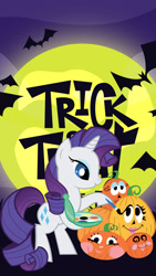 Size: 1080x1920 | Tagged: source needed, safe, rarity, bat, pony, unicorn, g4, color, female, halloween, holiday, mare, moon, night, pumpkin, solo, stock vector, trick or treat