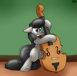 Size: 1877x1853 | Tagged: safe, artist:the-furry-railfan, octavia melody, earth pony, inflatable pony, pony, pooltoy pony, g4, air nozzle, cello, falling, floppy ears, gritted teeth, inflatable, musical instrument, panic, pool toy, slipping, squishy