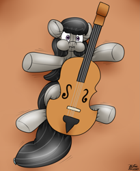 Size: 1671x2036 | Tagged: safe, artist:the-furry-railfan, octavia melody, earth pony, inflatable pony, pony, pooltoy pony, g4, air nozzle, cello, inflatable, inflated ears, lying down, musical instrument, on back, on floor, pool toy, puffy cheeks, squished, squishy