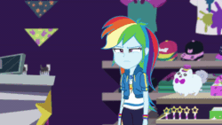 Size: 600x338 | Tagged: safe, artist:thor-disciple, rainbow dash, human, dashing through the mall, equestria girls, equestria girls specials, g4, my little pony equestria girls: better together, my little pony equestria girls: holidays unwrapped, animated, geode of super speed, gif, hand, magical geodes