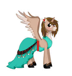 Size: 1513x1614 | Tagged: safe, artist:twin-fan, oc, oc only, alicorn, pony, alicorn oc, clothes, dress, ear piercing, female, freckles, hoof shoes, horn, mare, piercing, simple background, smiling, transparent background, two toned wings, wings