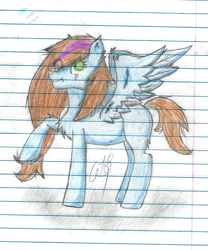 Size: 958x1151 | Tagged: safe, artist:twin-fan, oc, oc only, pegasus, pony, chest fluff, lined paper, pegasus oc, signature, traditional art, wings