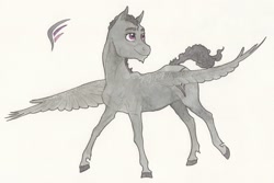 Size: 2734x1829 | Tagged: safe, artist:lady-limule, oc, oc only, pegasus, pony, colored hooves, male, pegasus oc, smiling, solo, stallion, story included, traditional art, wings