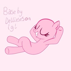 Size: 768x768 | Tagged: safe, artist:dellieses, oc, oc only, earth pony, pony, bald, base, earth pony oc, eyes closed, grin, happy, relaxing, simple background, smiling, solo, underhoof