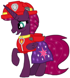 Size: 964x1071 | Tagged: safe, artist:徐詩珮, fizzlepop berrytwist, tempest shadow, alicorn, pony, series:sprglitemplight diary, series:sprglitemplight life jacket days, series:springshadowdrops diary, series:springshadowdrops life jacket days, g4, alicornified, alternate universe, base used, cute, marshall (paw patrol), older, older tempest shadow, paw patrol, race swap, simple background, tempestbetes, tempesticorn, transparent background