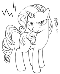 Size: 558x692 | Tagged: safe, artist:haden-2375, rarity, pony, unicorn, g4, black and white, female, frown, grayscale, lineart, mare, monochrome, rarity is not amused, solo, unamused