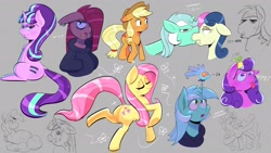 Size: 1920x1080 | Tagged: safe, artist:another_pony, applejack, big macintosh, bon bon, fluttershy, lyra heartstrings, pinkie pie, screwball, starlight glimmer, sweetie drops, twilight sparkle, earth pony, parasprite, pegasus, pony, unicorn, fanfic:background pony, art dump, big macintosh is not amused, bon bon is not amused, butt, chest fluff, cigarette, clothes, derp, equal cutie mark, female, floppy ears, gray background, hoodie, jpg, looking at you, male, mare, nom, nope, piercing, pinkamena diane pie, plot, s5 starlight, simple background, smoking, stallion, starlight glimmer is not amused, tongue out, unamused, unicorn twilight
