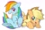 Size: 1499x1032 | Tagged: safe, artist:mochi_nation, applejack, rainbow dash, earth pony, pegasus, pony, g4, blushing, cute, dashabetes, duo, female, jackabetes, looking at you, mare, open mouth, simple background, white background