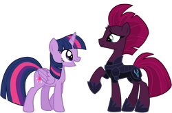Size: 12535x8272 | Tagged: safe, artist:ejlightning007arts, tempest shadow, twilight sparkle, alicorn, pony, unicorn, g4, my little pony: the movie, armor, base used, broken horn, cute, female, horn, lesbian, open mouth, raised hoof, ship:tempestlight, shipping, simple background, transparent background, twilight sparkle (alicorn), vector