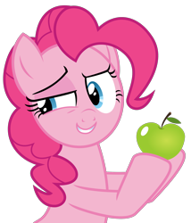 Size: 2288x2675 | Tagged: safe, artist:sketchmcreations, pinkie pie, earth pony, pony, g4, the one where pinkie pie knows, apple, female, food, high res, mare, simple background, smiling, solo, transparent background, vector