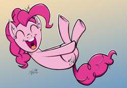 Size: 2916x2036 | Tagged: safe, artist:fladdrarblyg, pinkie pie, earth pony, pony, g4, diving, eyes closed, female, gradient background, high res, mare, open mouth, solo, white outline