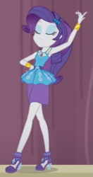 Size: 299x566 | Tagged: safe, screencap, rarity, equestria girls, g4, my little pony equestria girls: better together, stressed in show, armpits, belt, bracelet, clothes, cutie mark on clothes, dress, eyes closed, eyeshadow, frilly design, geode of shielding, gold, hairpin, high heels, jewelry, magical geodes, makeup, pencil skirt, pendant, pose, rarity peplum dress, shoes, skirt, sleeveless, solo, tank top