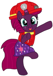 Size: 727x1037 | Tagged: safe, artist:徐詩珮, fizzlepop berrytwist, tempest shadow, pony, series:sprglitemplight diary, series:sprglitemplight life jacket days, series:springshadowdrops diary, series:springshadowdrops life jacket days, g4, alternate universe, clothes, dancing, female, marshall (paw patrol), paw patrol, simple background, solo, transparent background