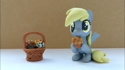 Size: 1280x720 | Tagged: safe, artist:sparkle257, derpy hooves, pegasus, pony, g4, basket, figurine, food, muffin, solo