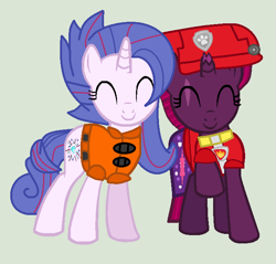 Size: 672x642 | Tagged: safe, artist:jadeharmony, fizzlepop berrytwist, tempest shadow, oc, oc:aurora (tempest's mother), series:sprglitemplight diary, series:sprglitemplight life jacket days, series:springshadowdrops diary, series:springshadowdrops life jacket days, g4, alternate universe, clothes, female, lifejacket, marshall (paw patrol), mother and child, mother and daughter, paw patrol