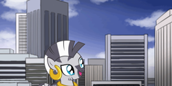 Size: 2160x1080 | Tagged: safe, artist:calebtyink, zecora, zebra, g4, building, city, giant zebra, macro, mega zecora, young zecora