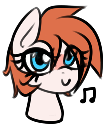 Size: 712x826 | Tagged: safe, artist:jetwave, oc, oc only, oc:chip breeze, pony, bust, c:, female, mare, music notes, portrait, simple background, smiling, solo, white background