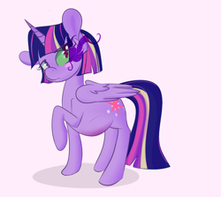 Size: 1572x1403 | Tagged: safe, artist:thestarsofpines, twilight sparkle, alicorn, pony, g4, corrupted, corrupted twilight sparkle, dark, dark magic, dark twilight, dark twilight sparkle, darklight, darklight sparkle, female, magic, next generation, pink background, pregnant, rainbow power hair, simple background, solo, sombra eyes, story included, twilight sparkle (alicorn)